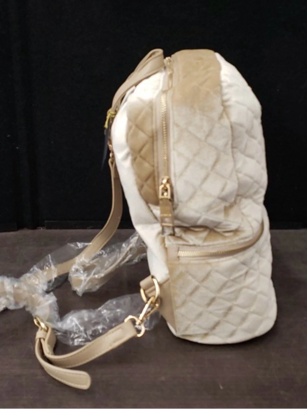 NWT Bebe “Danielle” Plush Velvet Gold Backpack